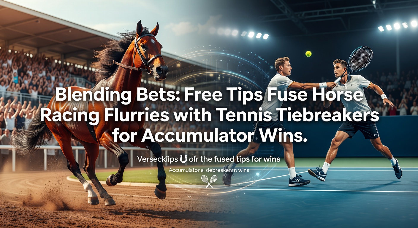 Dynamic scene blending a close horse race finish with a tense tennis tiebreaker, highlighting accumulator potential
