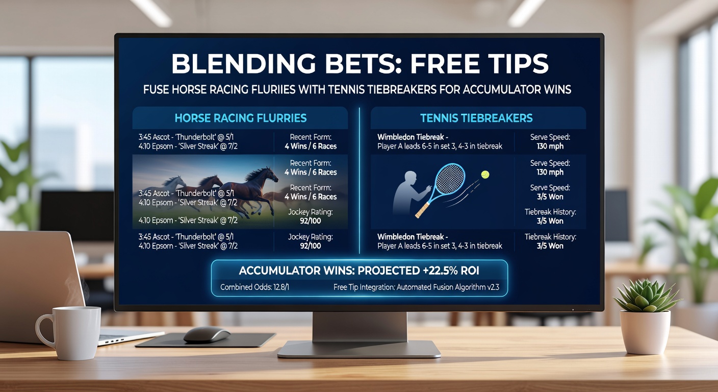 Sample betting slip showing a four-leg accumulator combining horse racing flurry winner and tennis tiebreak victor