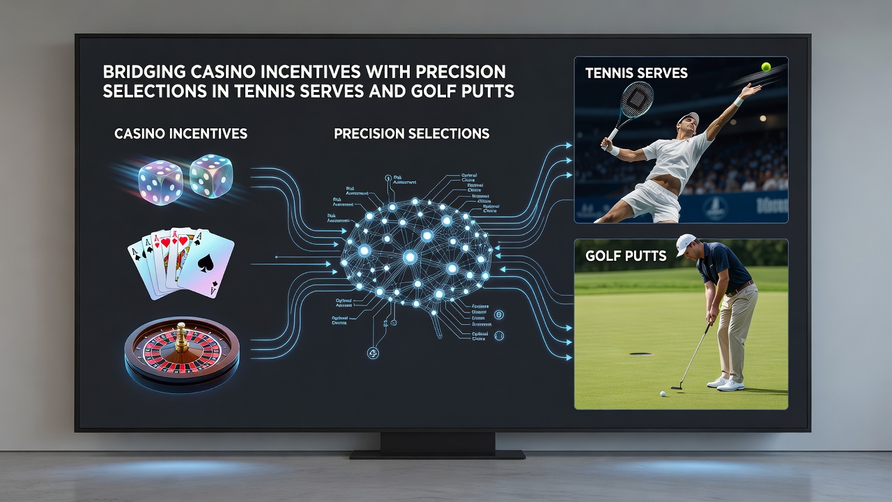 Close-up of a tennis ball toss and a golf ball on the green with statistical graphics