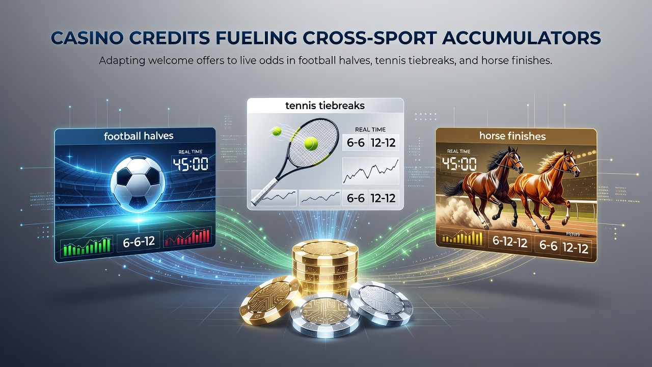 Casino credits applied to cross-sport accumulator bets on live football, tennis, and horse racing markets