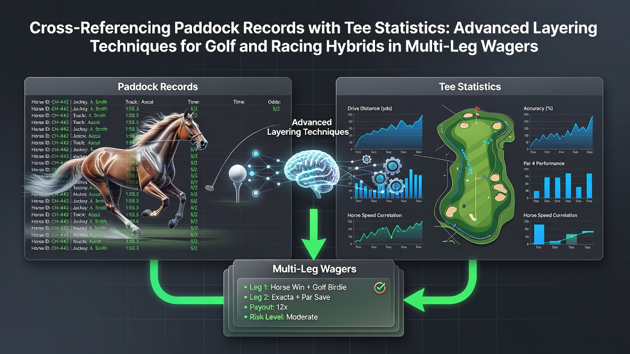 Data visualization showing paddock inspection notes alongside golf tee box performance metrics for hybrid betting analysis