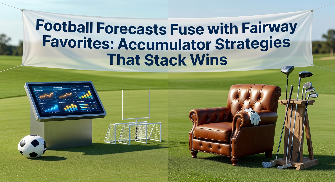 Vibrant scene of a soccer player celebrating a goal alongside a golfer sinking a putt, symbolizing blended accumulator betting excitement