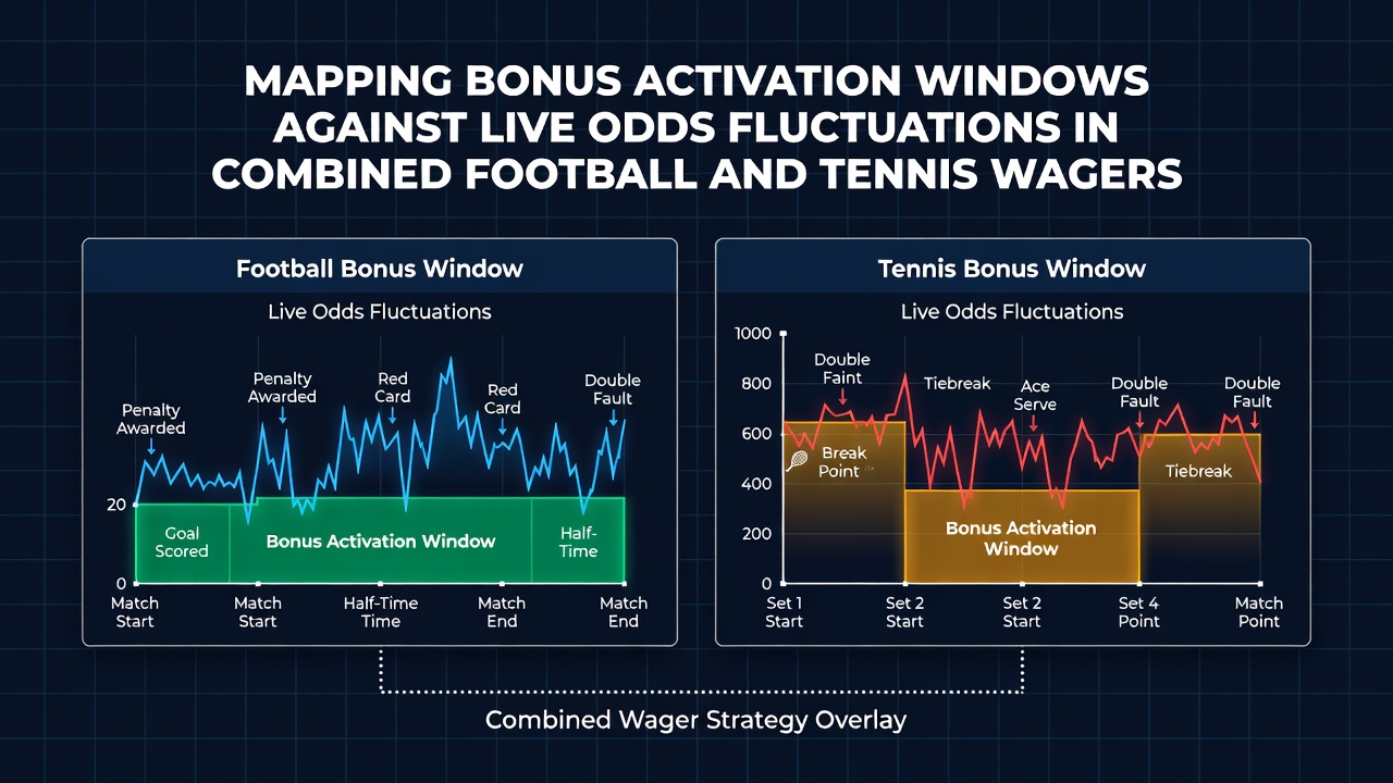 Chart showing bonus activation timelines overlaid on live football and tennis odds movements