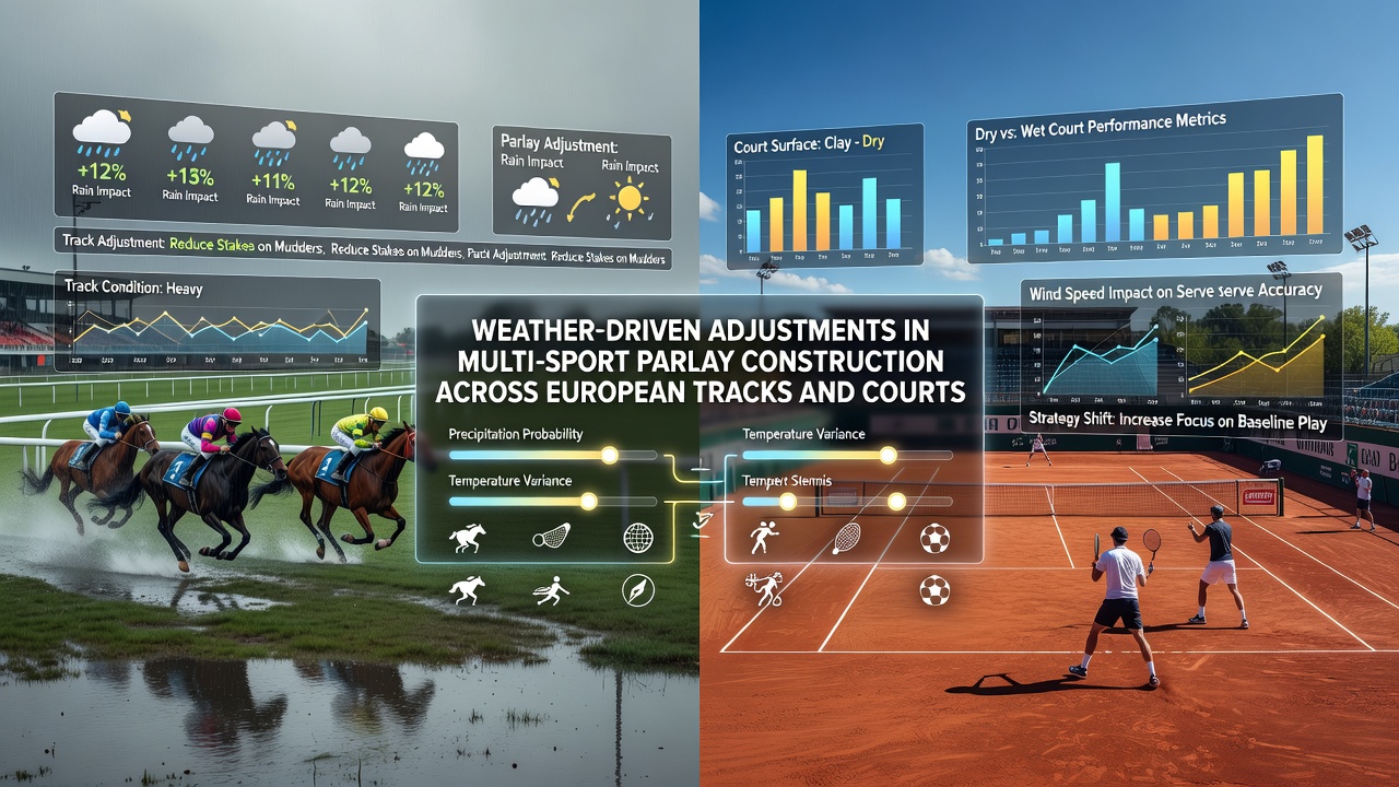 European race tracks and tennis courts under varying weather conditions influencing betting markets